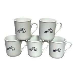 Set of 5 RCA Nipper Victor Gramophone Logo Vintage Coffee Cup Black on White Mug
